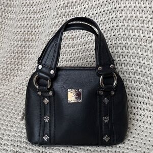 MCM Black Pebbled Leather Satchel with Silver Hardware | MCM purse